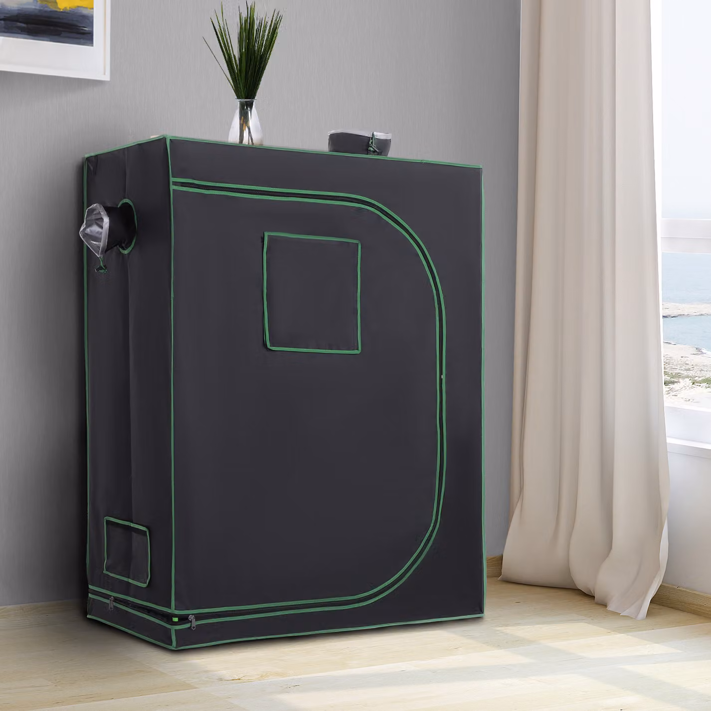 Serra Idroponica Outsunny in Mylar con Prese d'Aria Regolabili per Coltivazione Indoor, Nero, L 120 cm x P 60 cm x H 150 cm – 2