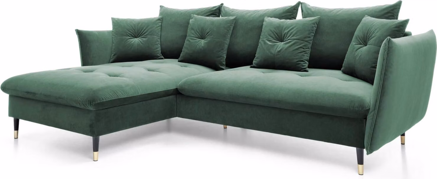 FURNLUX Divano ad angolo Glam Verde e Nero e Oro 258cm / Colore principale: Verde / Dimensioni: 258 x 91 x 167 cm