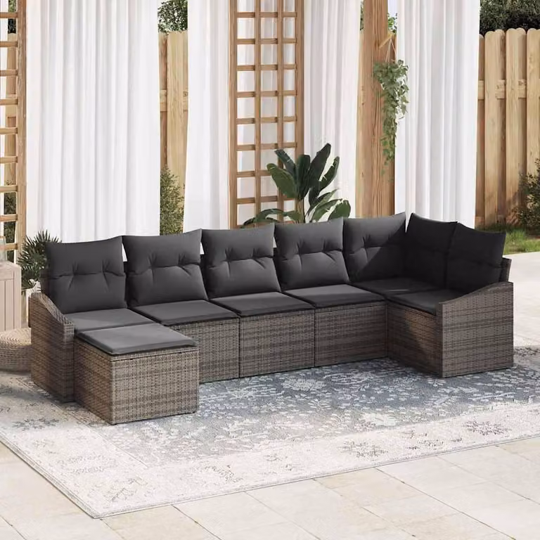 Maison Exclusive - Set di divani componibili, 7 pezzi, grigio [Materiale sintetico]: rattan sintetico