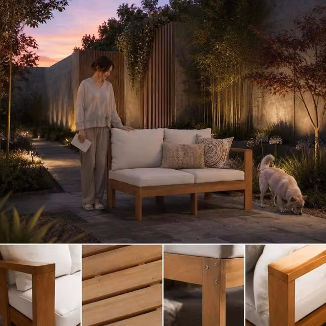 Garden Sofa With 1 Armrest, 2-seater, Solid Acacia Wood