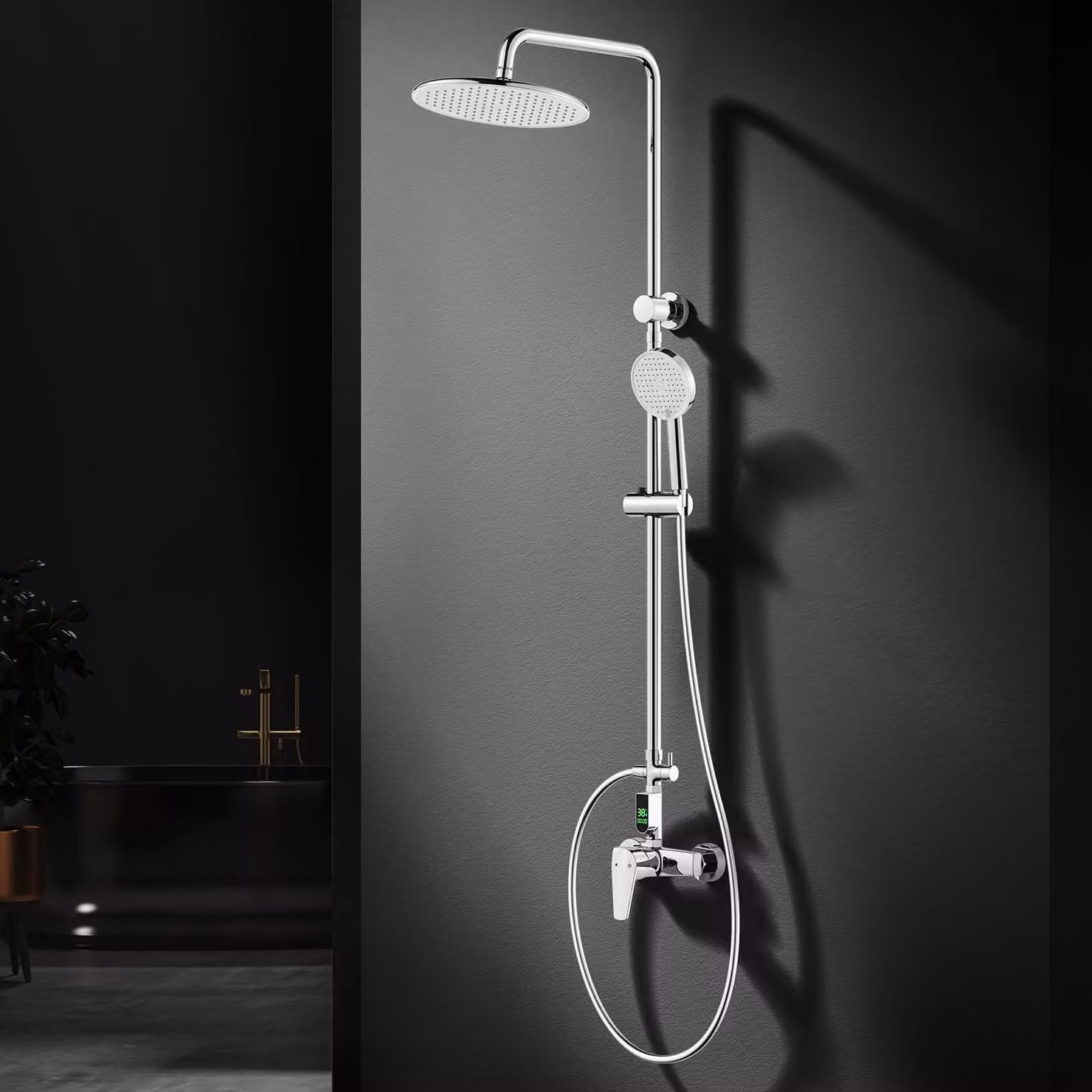 Doccia con indicatore LED della temperatura, 25 cm, 3 getti, cromata