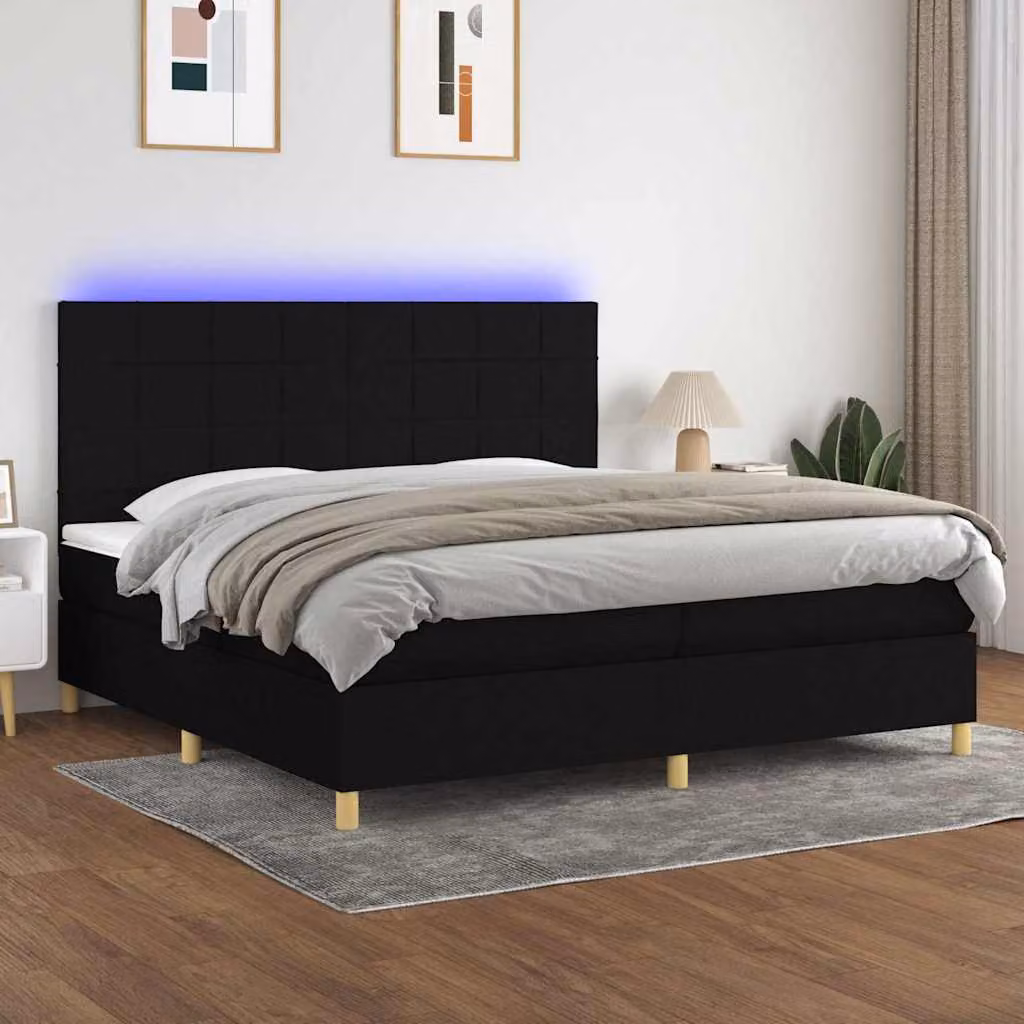 Letto Ibrido con Materasso e Illuminazione LED vidaXL in Tessuto Nero L/P: 200 x 200 cm – 1