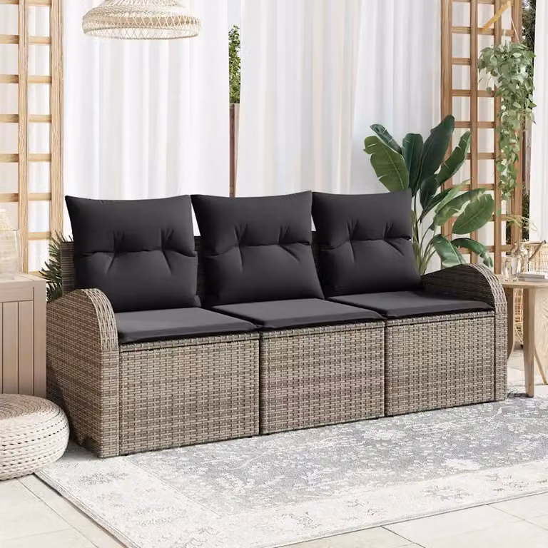 Set Divano da Giardino vidaXL in Polyrattan Grigio con Cuscini e Struttura in Acciaio Verniciato a Polvere