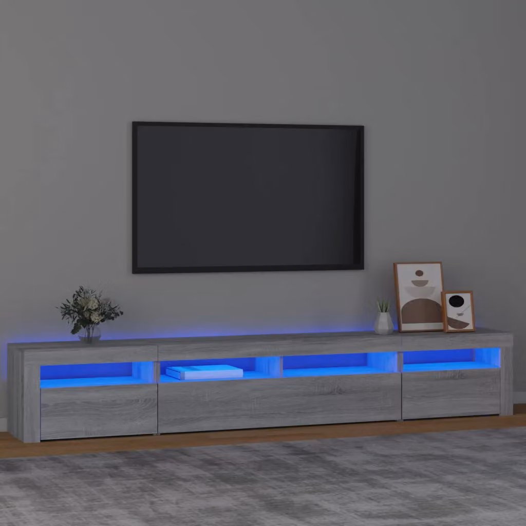vidaXL Mobile Porta TV Moderno con Luci LED Integrate Grigio, L 240 cm x P 35 cm x H 40 cm