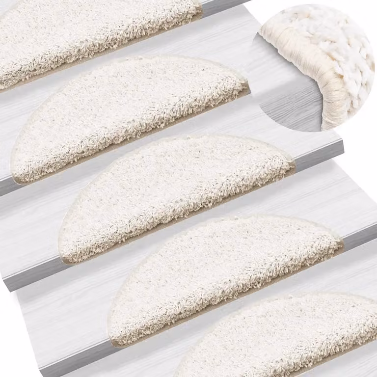Set di 15 tappetini per scale semicircolari vidaXL, colore bianco, in polipropilene antiscivolo e fonoassorbenti, L: 56 cm, P: 17 cm, H: 3 cm