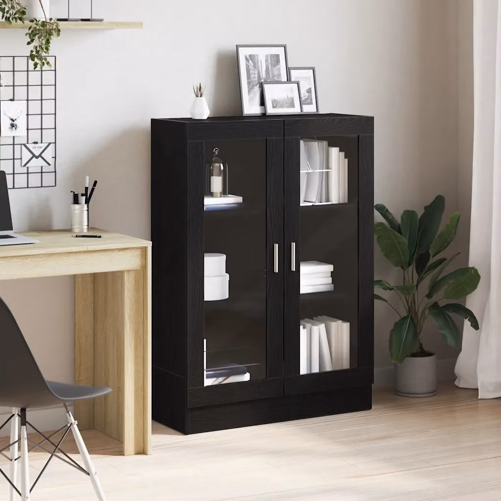 Libreria vidaXL con ante in vetro e finitura nera opaca in legno e MDF, L 82,5 x P 30,5 x H 115 cm