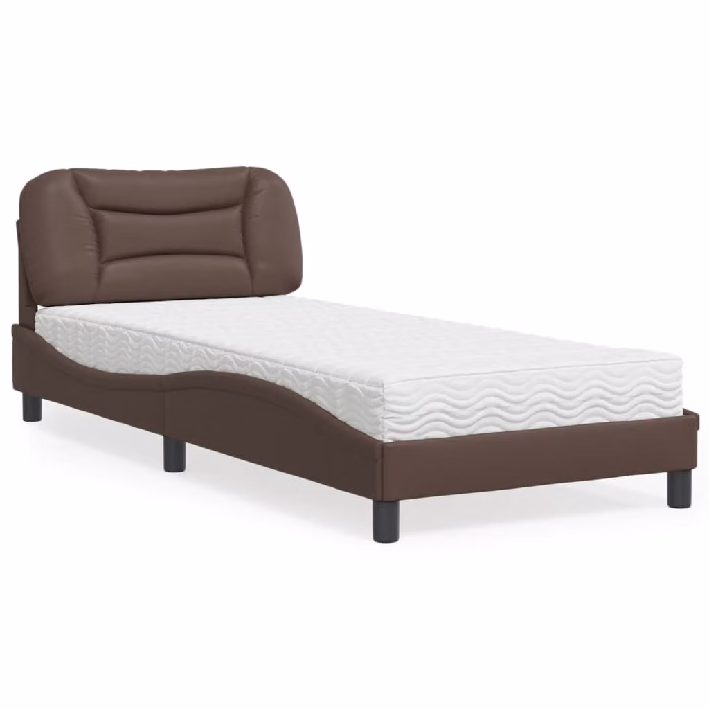 Letto con Materasso Hvar vidaXL in Similpelle Marrone, L/P/H: 90 x 200 cm – 1