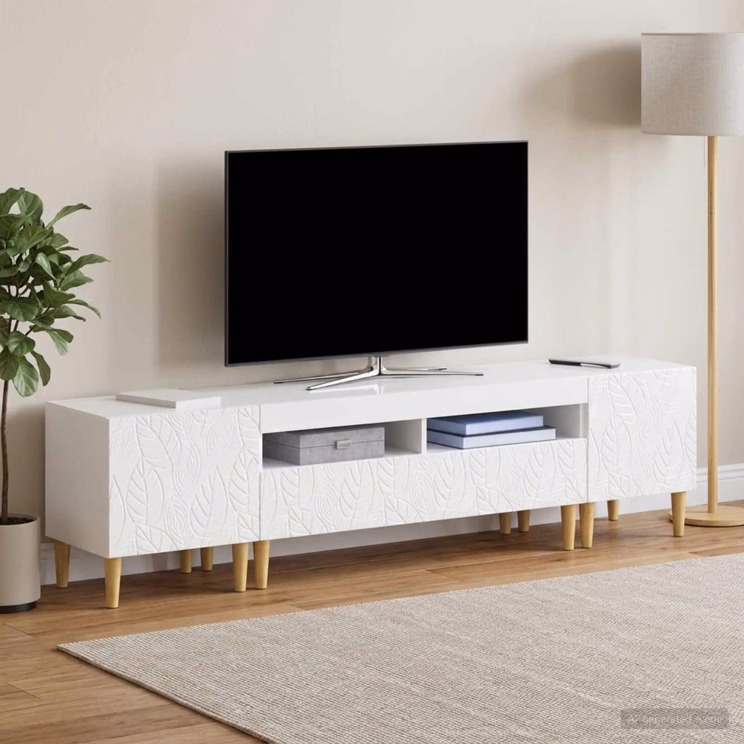 Mobile TV stand vidaXL DELFT moderno in legno MDF bianco lucido con illuminazione LED integrata per salotto