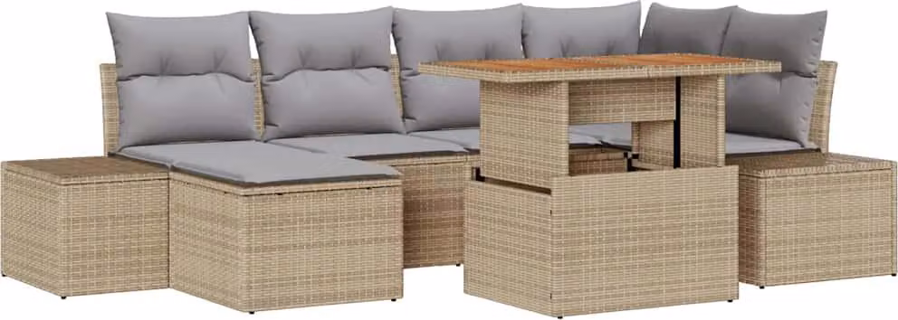 Set Divano da Giardino 7 pcs Beige Poly Rattan