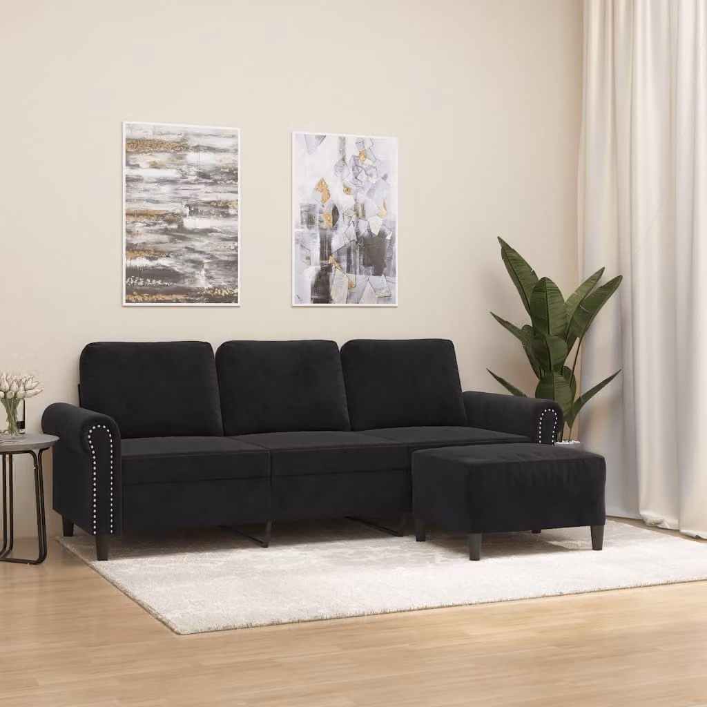 Maison Exclusive - Divano a tre posti con poggiapiedi, nero, 180 cm, in velluto