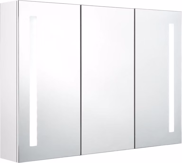 Armadietto Bagno con Specchio e LED Bianco Lucido 89x14x62 cm
