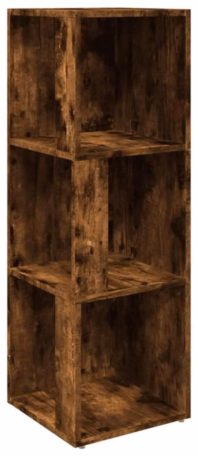 Scaffale angolare in legno impiallacciato noce, 33x33x100 cm, realizzato in materiale composito, con 3 scomparti