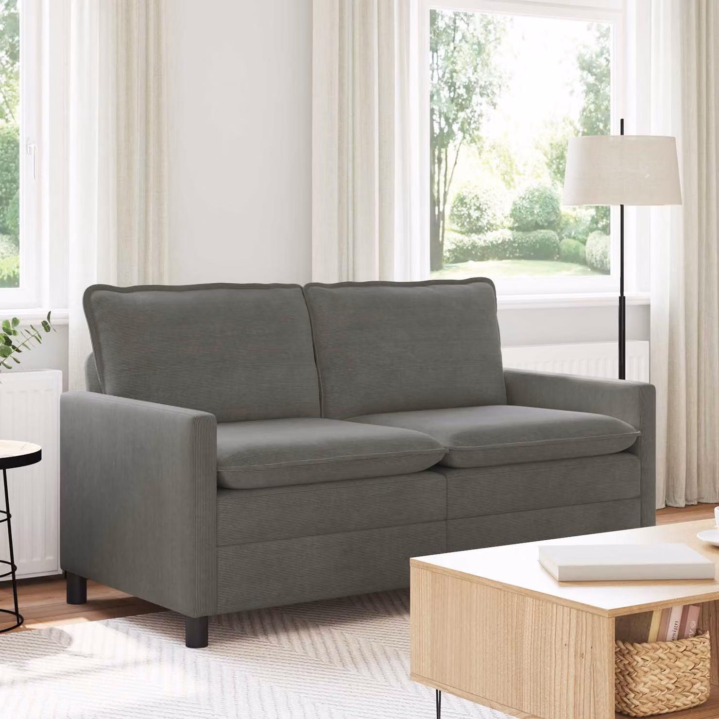 Divano vidaXL in tessuto grigio con struttura in metallo e coperture rimovibili L: 156 cm, P: 81 cm, H: 87,5 cm