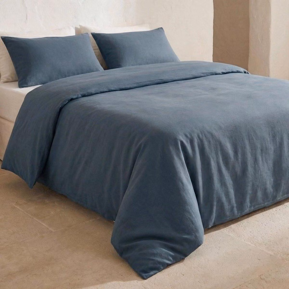 Set di lenzuola con copripiumino GAMUSI – 220 x 220 cm – Blu – 100% cotone (144 fili) – Include 2 federe