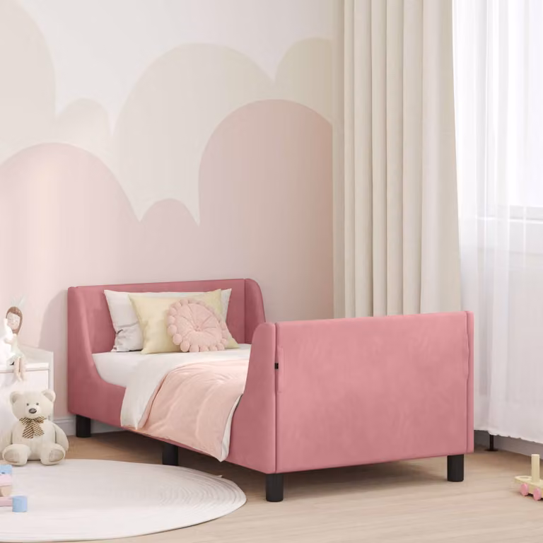 Struttura letto per bambini vidaXL in velluto rosa con testata e scomparti laterali L/P/H: 160 x 80 x 60 cm