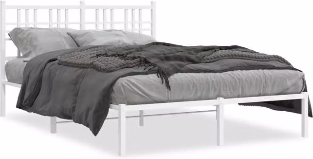 Letto matrimoniale Design In con testiera in metallo bianco e struttura a doghe fisse L/P/H: 140 x 200 x 146 cm