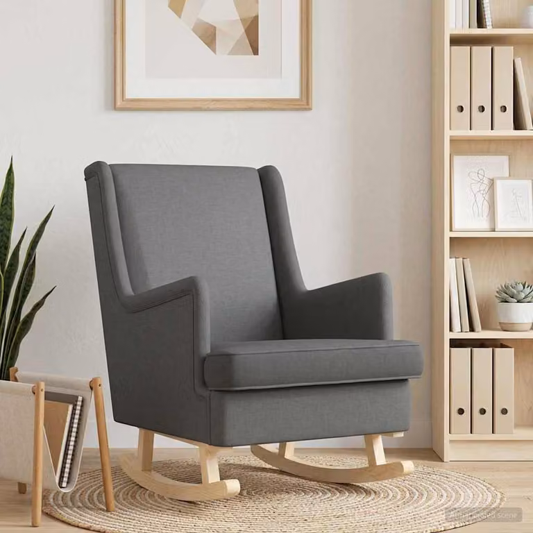 Sedia a dondolo moderna vidaXL in tessuto grigio con braccioli, L: 62 cm, P: 80 cm, H: 85 cm