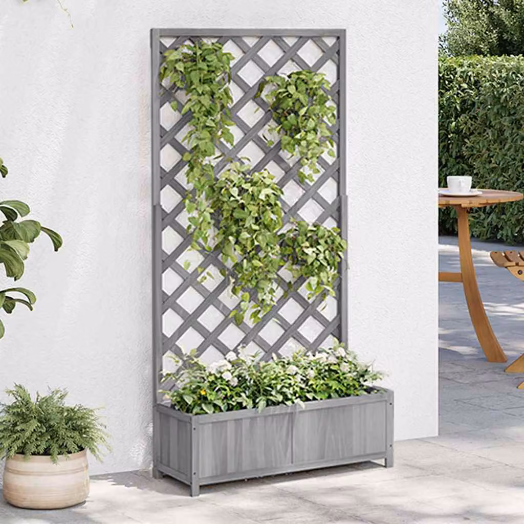 Fioriera con Traliccio vidaXL in Legno di Abete Massello, Grigia, L: 90 cm, P: 35 cm, H: 180 cm