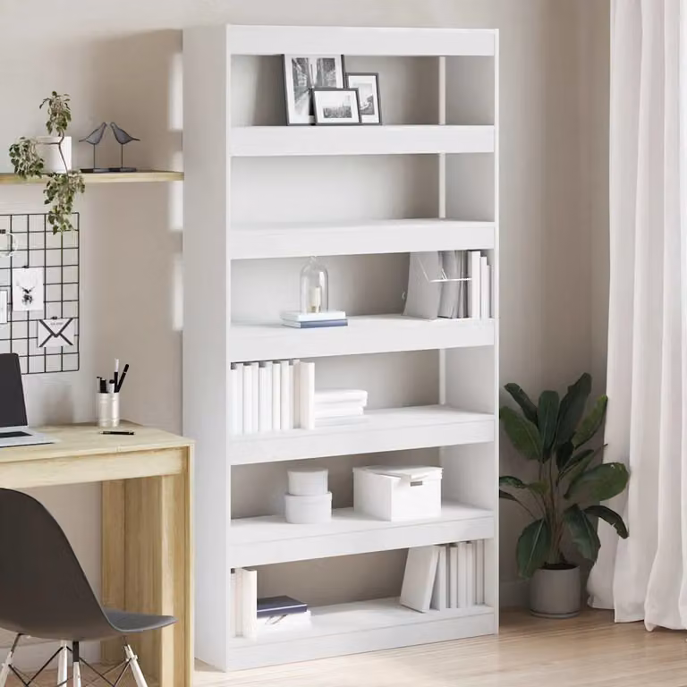 vidaXL Armadio per Libri Moderno in MDF con 6 Livelli, Bianco, L 100 cm x P 30 cm x H 198 cm