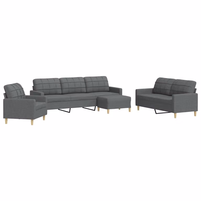 Set di Divani 4 pz con Poggiapiedi Grigio Scuro in Tessuto