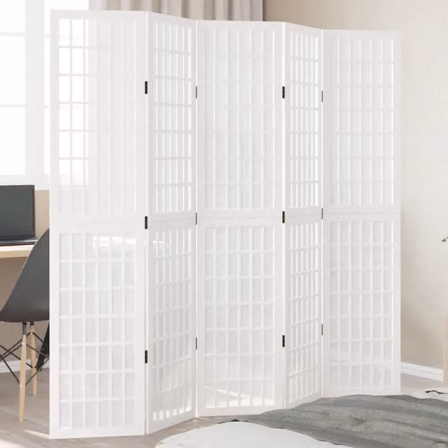 Divisorio Ambienti con 5 Pannelli Geometrici in Legno di Paulownia Bianco vidaXL H: 180 cm x L: 180 cm