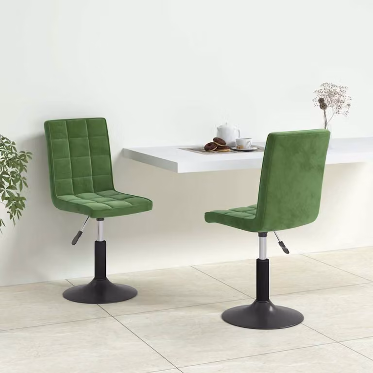 Set di 2 sedie da pranzo girevoli vidaXL in velluto verde con base in metallo e plastica per soggiorno e cucina