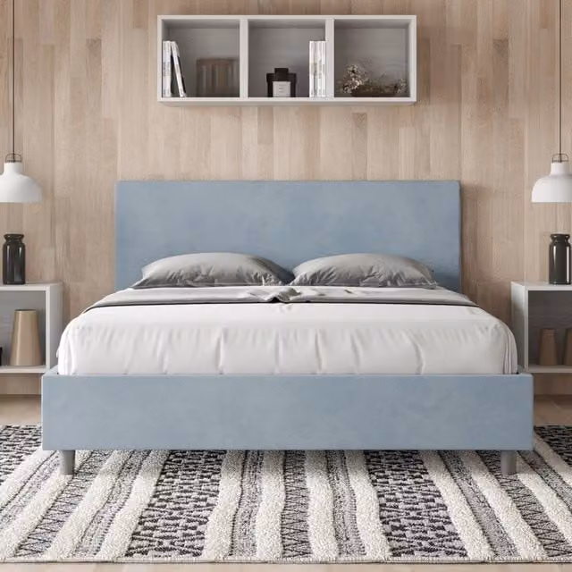 Letto matrimoniale king size con contenitore Adele Ityhome imbottito in microfibra azzurro L: 170 cm, P: 190 cm