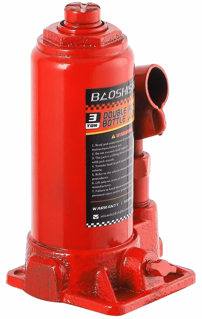 Cric idraulico per auto, tipo a bottiglia - Capacità: 2 tonnellate - Altezza di sollevamento: 420 mm - Acciaio legato - Colore: rosso