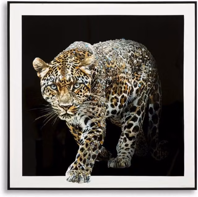 Dipinto su tela con cornice glamour raffigurante un giaguaro multicolore di Mauro Ferretti L 82 cm x H 82 cm x P 4 cm