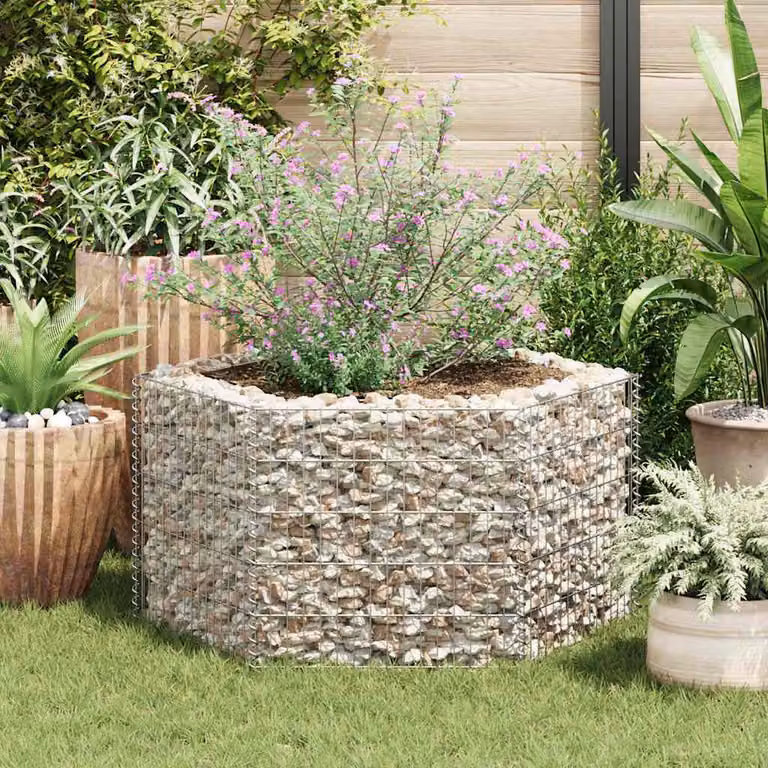 vidaXL Letto Rialzato da Giardino in Gabbione Esagonale in Acciaio Zincato Grigio L: 100 cm, P: 90 cm, H: 50 cm