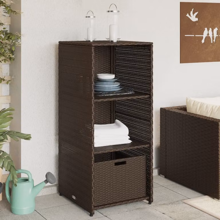 vidaXL Armadietto da Giardino in Polyrattan Marrone con Ripiani Interni L: 50 cm, P: 55 cm, H: 115 cm