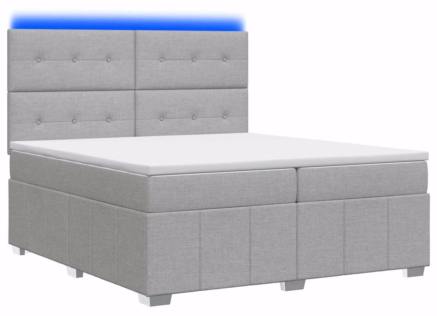 Letto boxspring LED con materasso Grigio chiaro 200 x 200 cm Tessuto