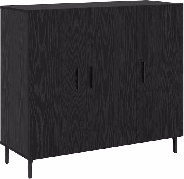 Credenza moderna in legno multistrato Rovere e Nero per soggiorno o sala da pranzo, L 90 cm x P 34 cm x H 80 cm