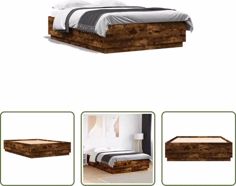 The Living Store Struttura per letto in rovere fumé 120x200 cm Materiale a base di legno