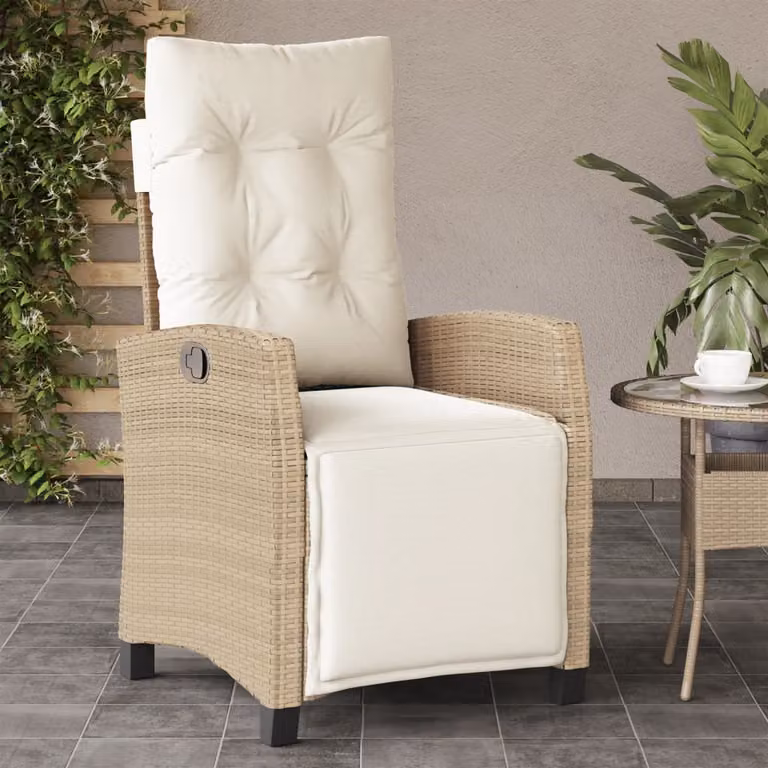 Sedia Reclinabile da Giardino con Poggiapiedi vidaXL in Polyrattan e Metallo, Colore Beige e Bianco