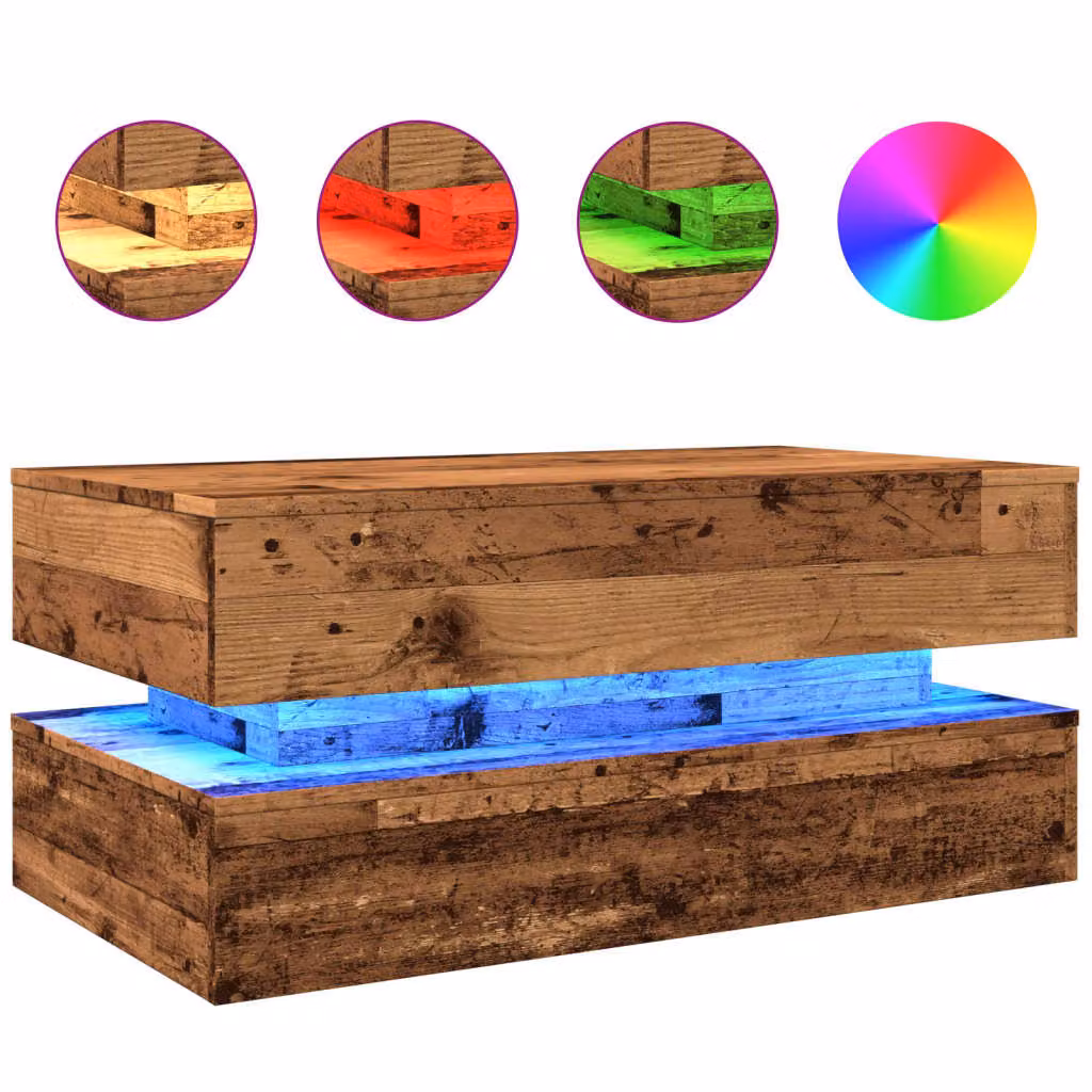 Tavolino da Salotto con Luci LED Legno Antico 90x50x40 cm