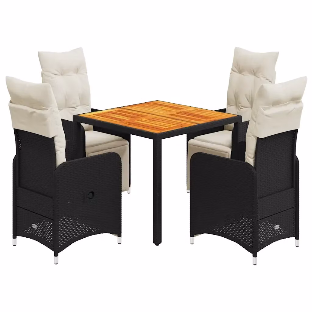 Set Bistrò da Giardino Moderno vidaXL in Legno di Acacia e Polyrattan Nero e Bianco – 2