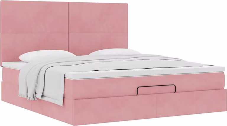 Struttura Letto Pouf con Materassi Rosa 160x200 cm Velluto