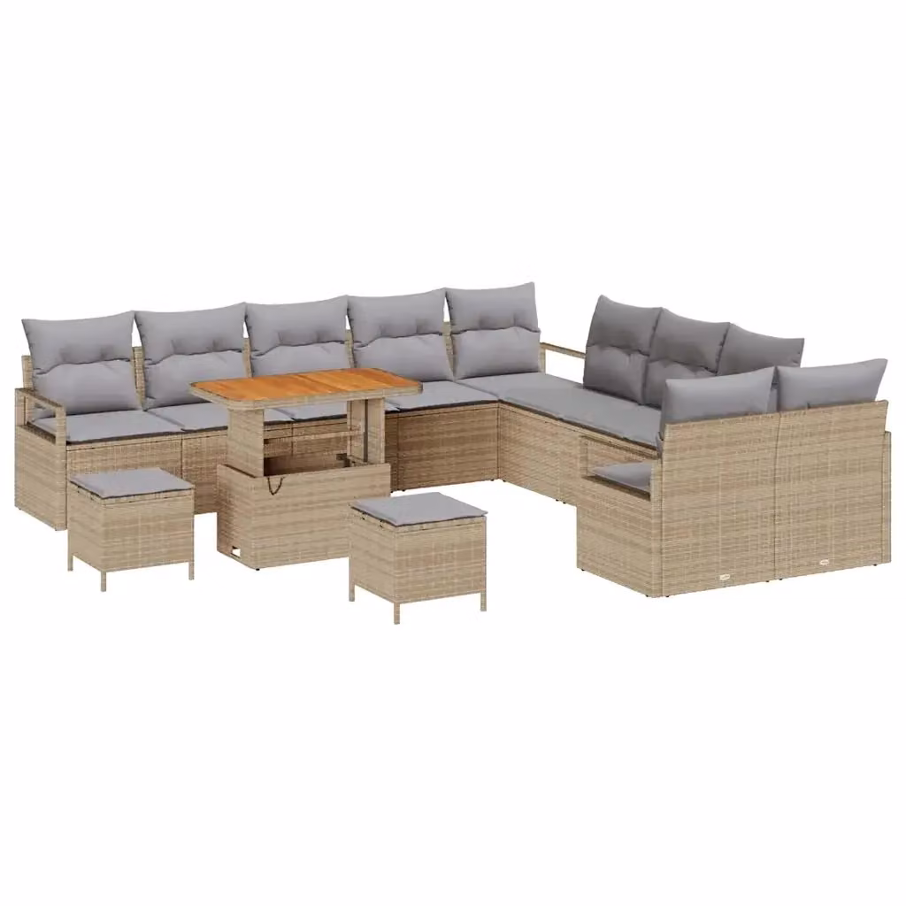 Set Divano da Giardino vidaXL a Forma di U in Polyrattan Beige con Cuscini e Tavolino da Esterno – 2