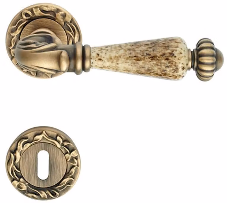 Casa Padrino Set di maniglie barocche in ottone patinato 14,2 x H. 5,3 cm - Set di maniglie per porte in stile barocco con maniglia in porcellana pregiata