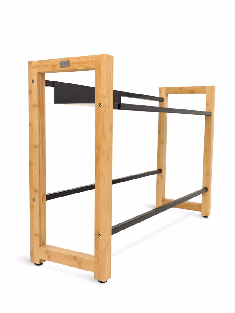 holz4home® Scaffale per casse di bevande in bambù I Larghezza 4 casse incl. ripiano in metallo I Montanti in metallo nero I Scaffale per bevande per cucina e cantina