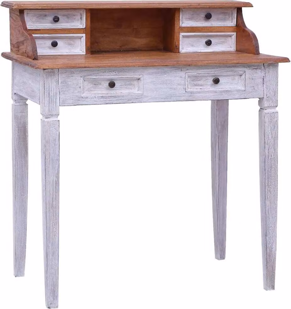 The Living Store Scrivania con cassetti 90x50x101 cm in legno massiccio antico