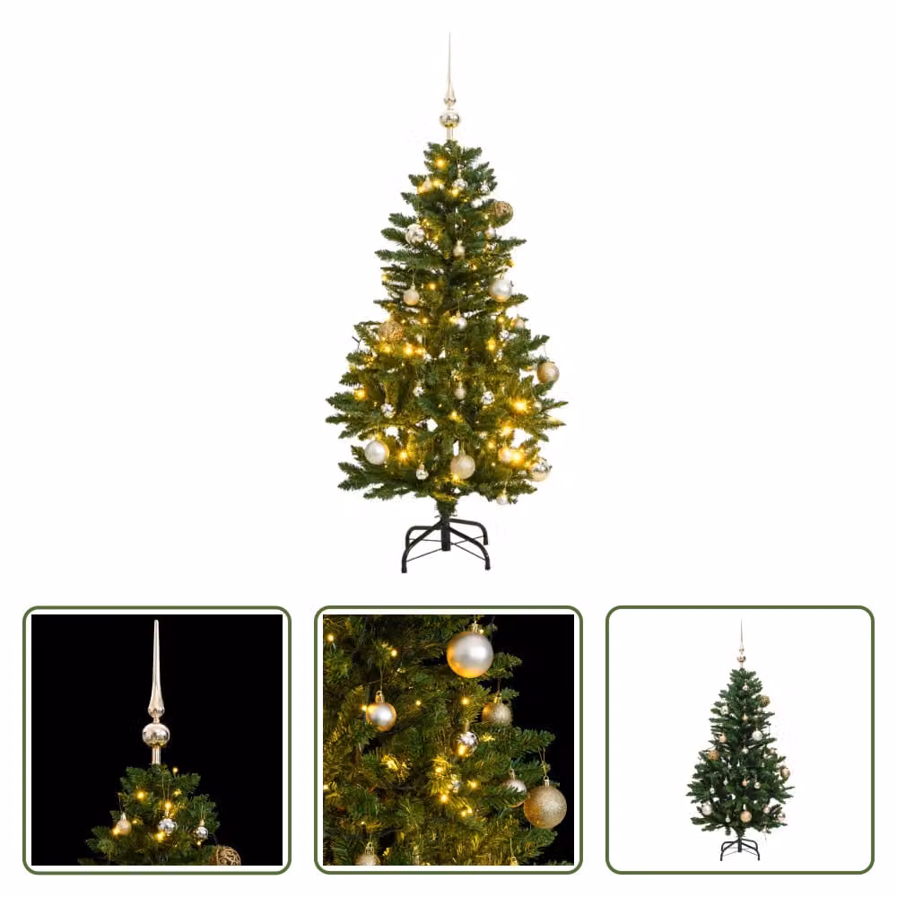 The Living Store Albero di Natale artificiale pieghevole 150 LED e palline 150 cm