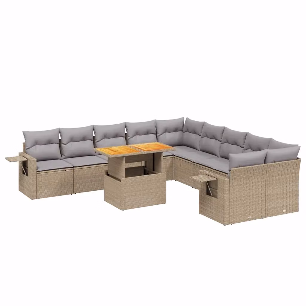 vidaXL Set di Divani da Giardino 11 pz in Polyrattan con Cuscini Beige e Grigio per Terrazza e Giardino – 2