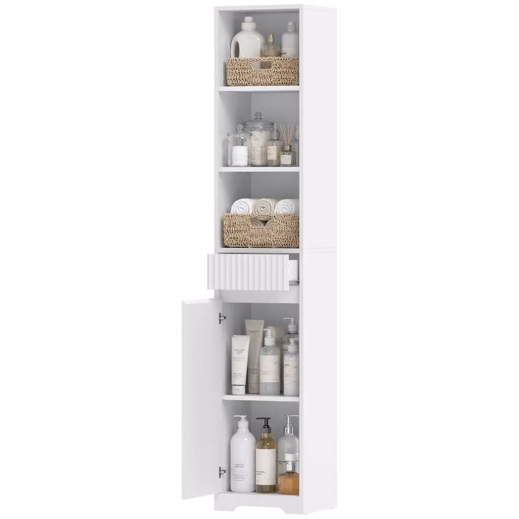 Mobile bagno alto XYLO bianco lucido con anta, cassetto e ripiani regolabili H: 172 cm, L: 30 cm, P: 30 cm – 2