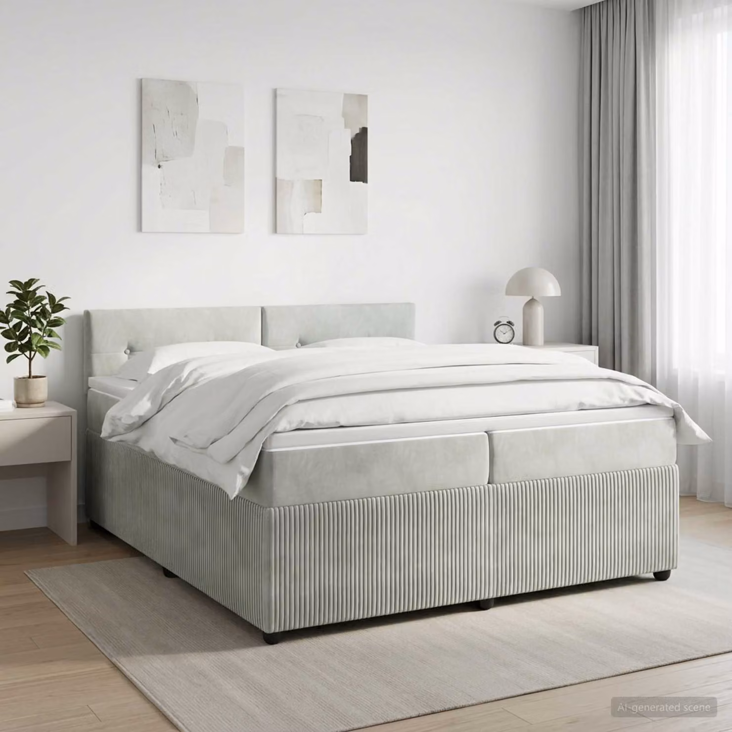 Letto box spring con materasso ibrido vidaXL in tessuto Grigio Chiaro L/P: 200 x 200 cm