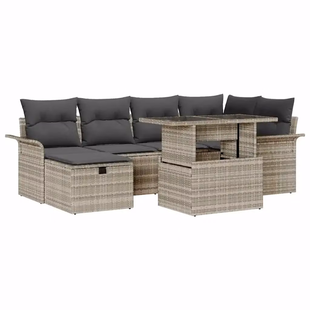 Set Divano da Giardino Moderno vidaXL in Polyrattan Grigio con Tavolino in Vetro, 7 Pezzi – 2