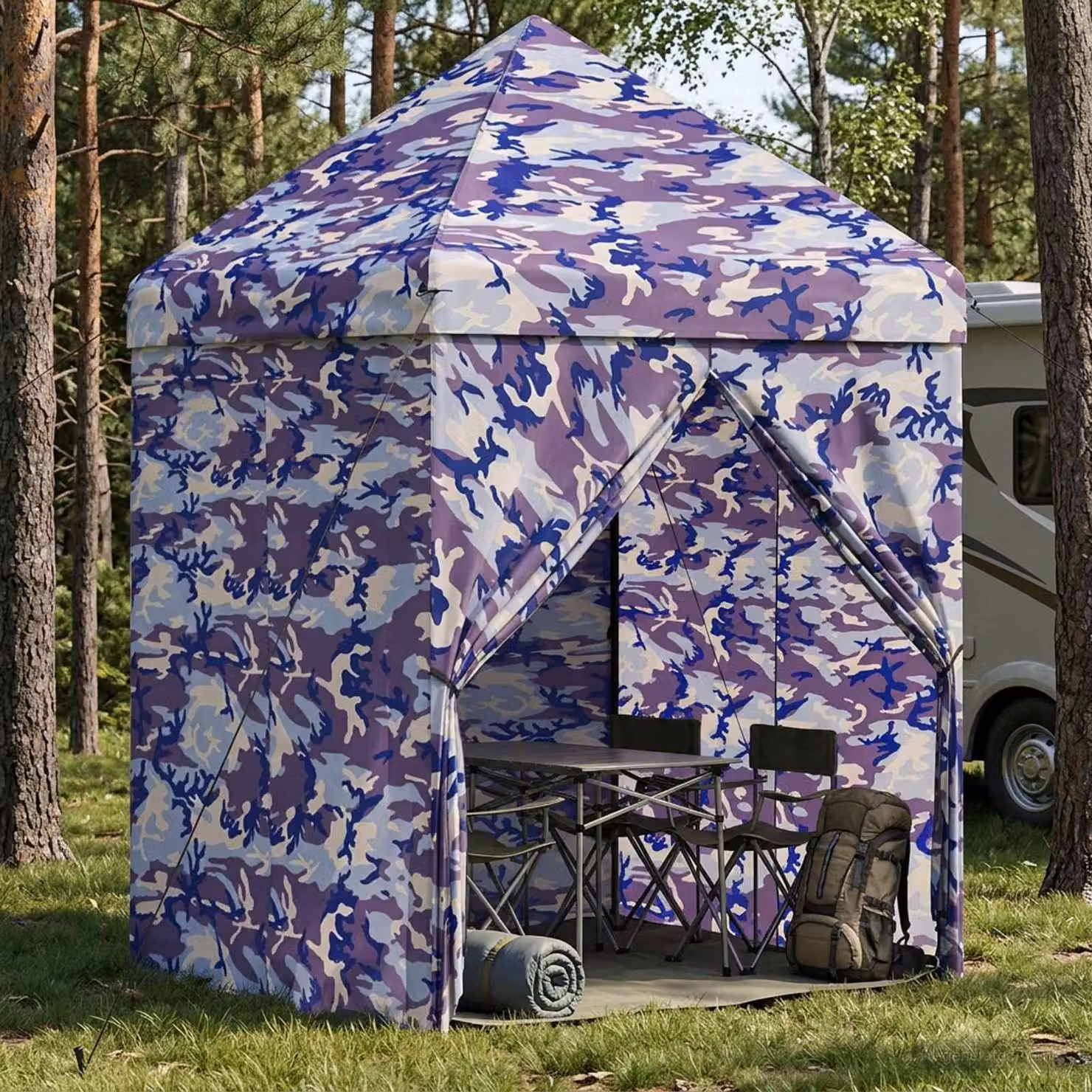 Gazebo Pop-up con 4 Pareti vidaXL Blu, L/P/H: 200 x 200 x 315 cm