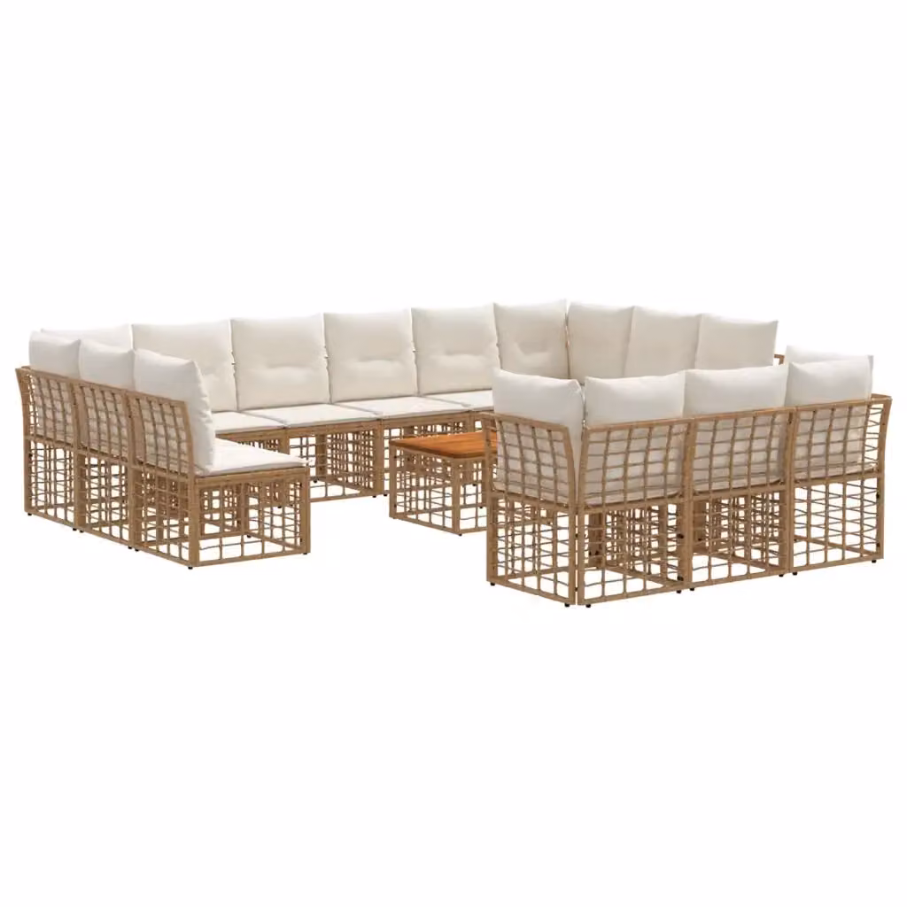 Set di divani da esterno vidaXL da 13 posti in stile moderno, colore beige e marrone, composto da 14 pezzi con struttura in metallo e cuscini inclusi – 2