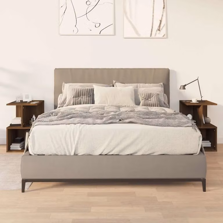 Set di 2 comodini moderni vidaXL in legno multistrato e MDF, colore rovere marrone, L 35 cm x P 35 cm x H 55 cm